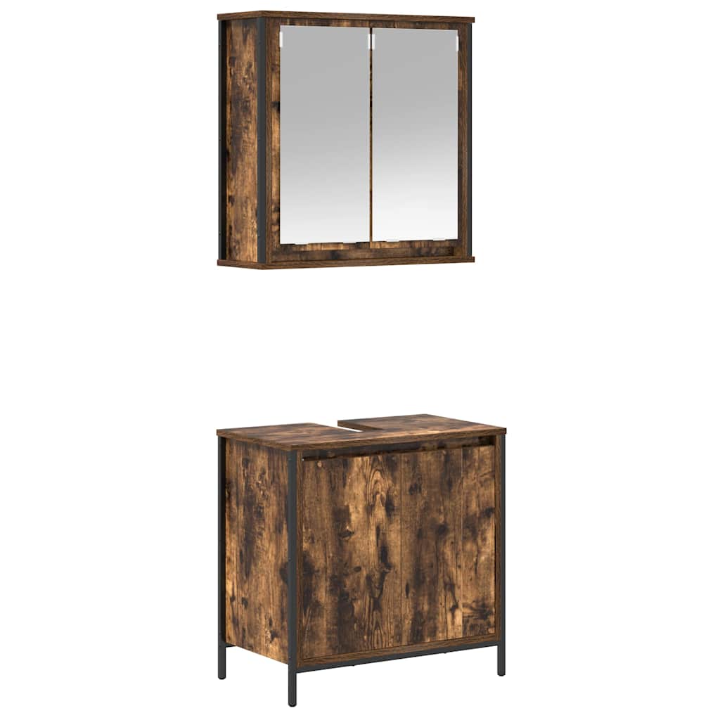 Set mobilier de baie, 2 piese, stejar fumuriu, lemn prelucrat GartenMobel Dekor