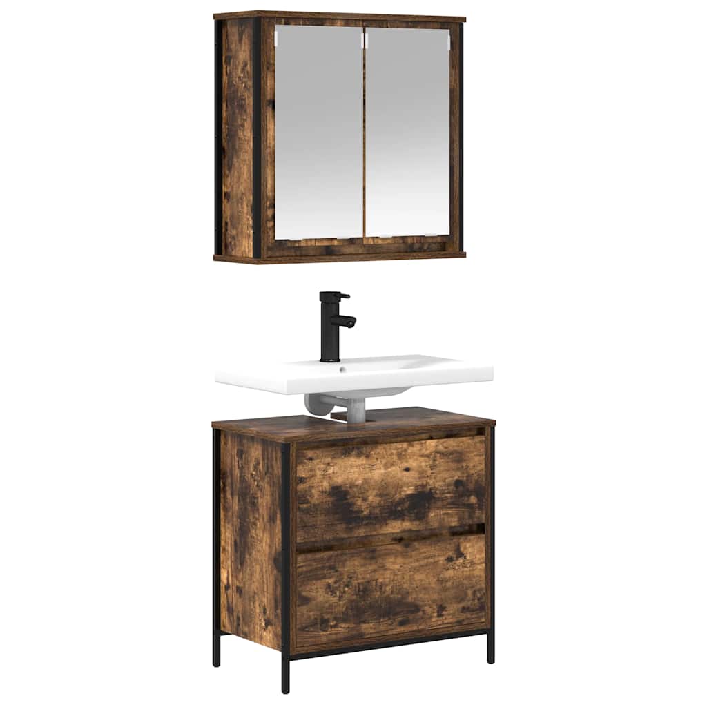 Set mobilier de baie, 2 piese, stejar fumuriu, lemn prelucrat GartenMobel Dekor