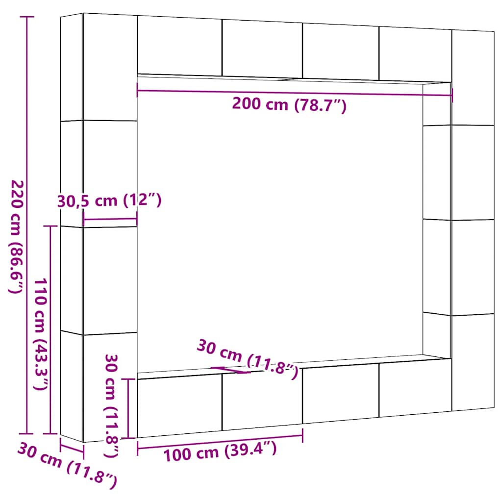 Set dulap TV 8 piese montat pe perete Stejar artizanal GartenMobel Dekor