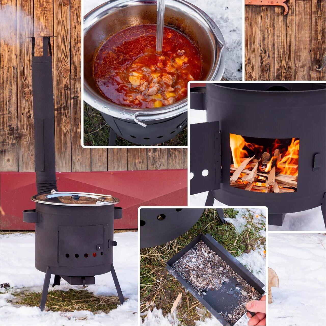 Soba cu ceaun/tuci, cu burlane, 42 cm, ceaun de 22 L, polonic, lingura de lemn, Artool GartenVIP DiyLine