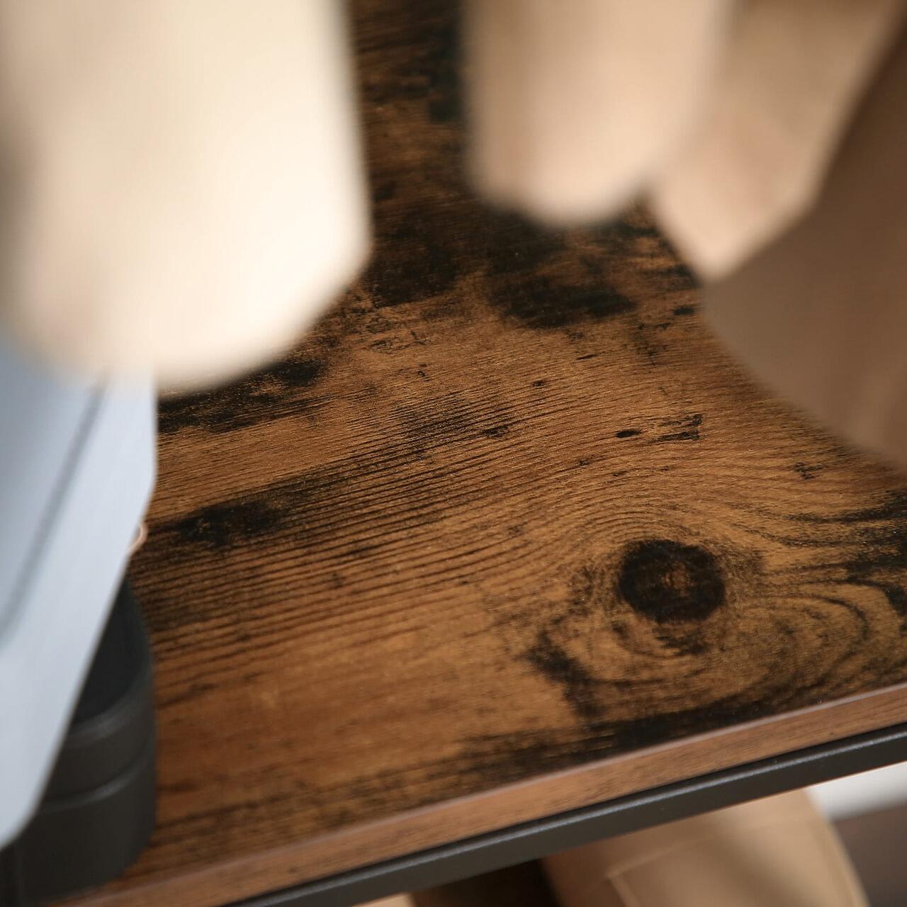 Suport pentru haine, cuier, Artool, cu 3 rafturi incaltaminte, pal, metal, negru si maro rustic, 58x28x181 cm GartenVIP DiyLine