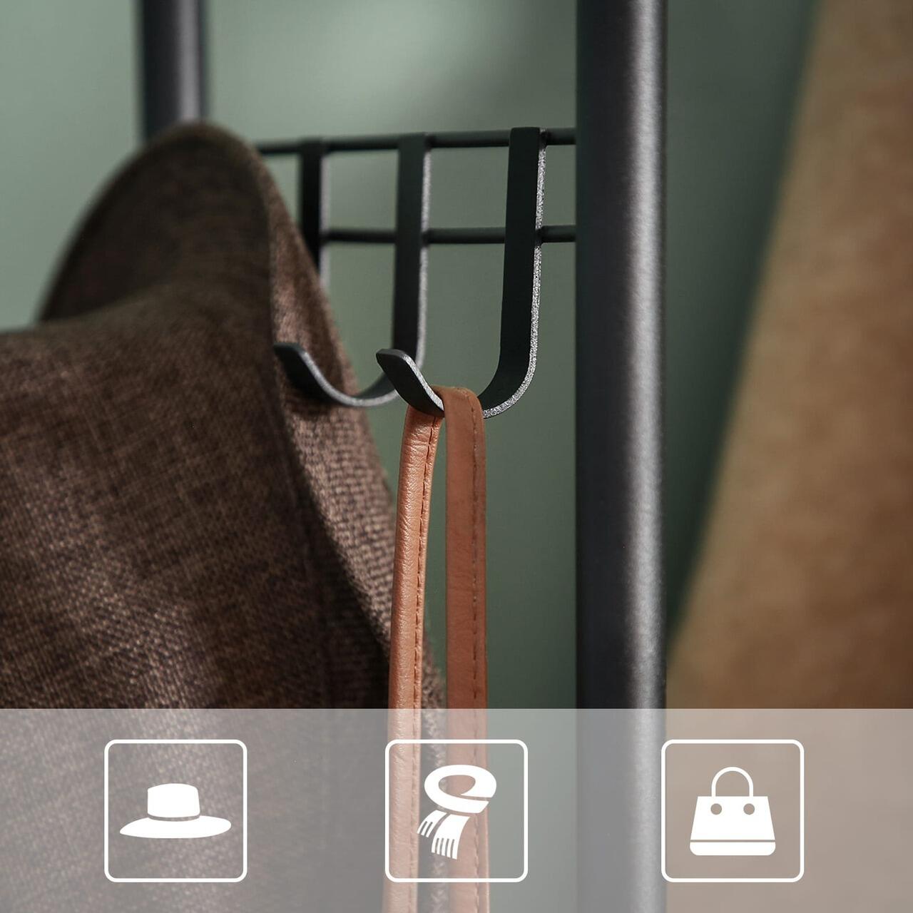 Suport pentru haine, cuier, Artool, cu 3 rafturi incaltaminte, pal, metal, negru si maro rustic, 58x28x181 cm GartenVIP DiyLine