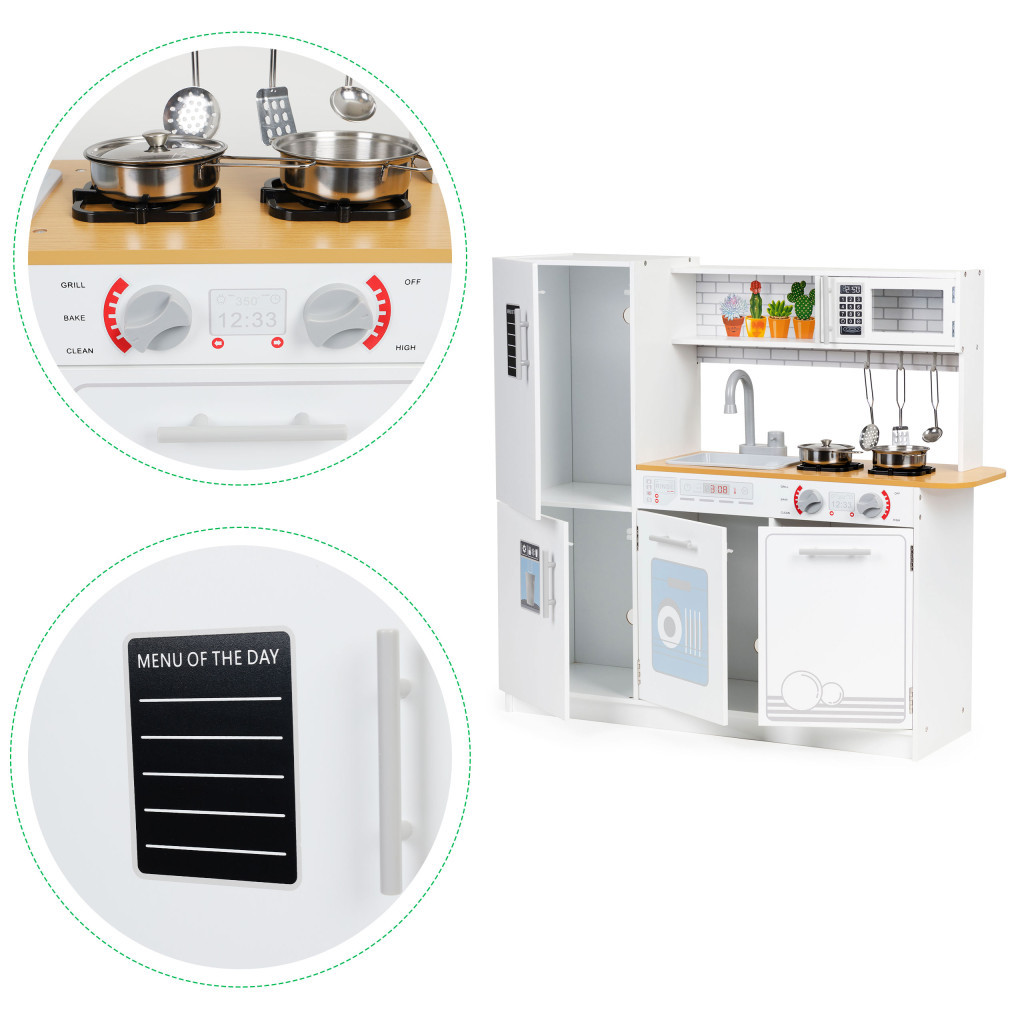 Homelux Bucătărie pentru copii din lemn cu lumini și vase Mobalis Homvera