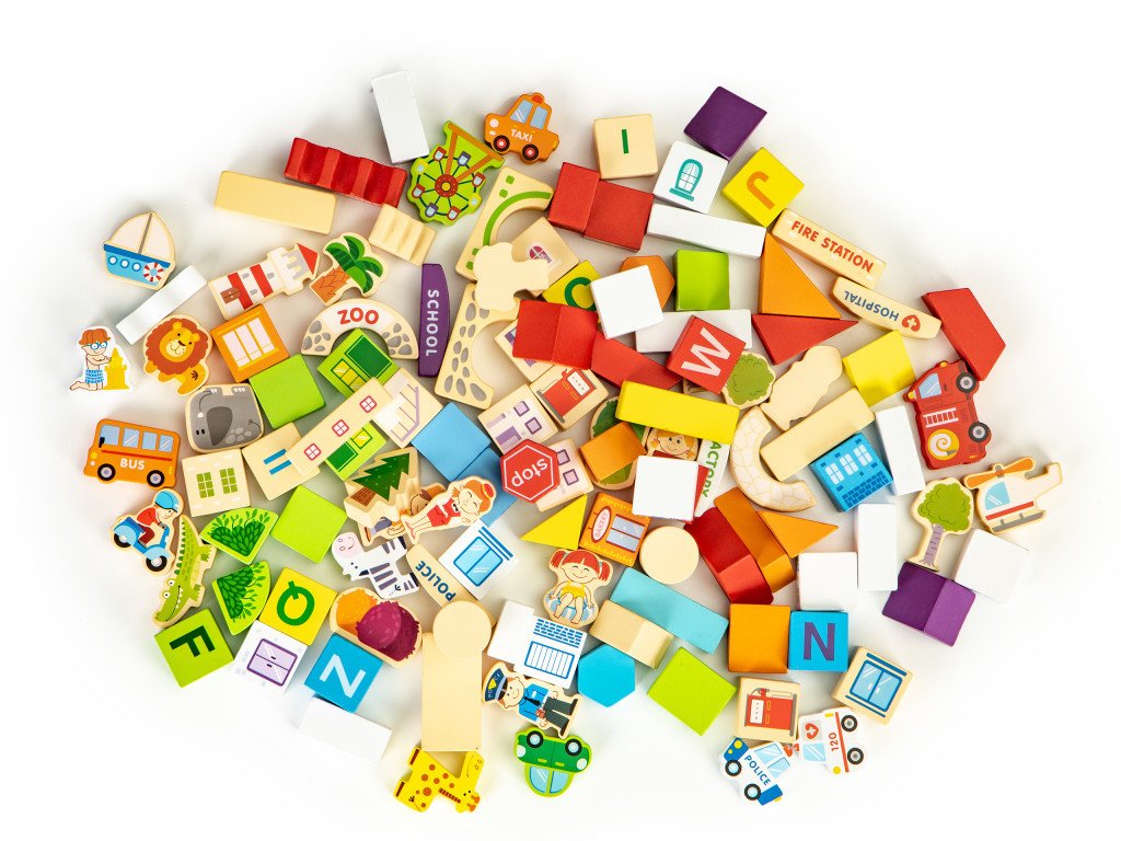 Homelux Set de blocuri de construcție educative din lemn cu grădina zoologică a orașului, 120 de piese Mobalis Homvera