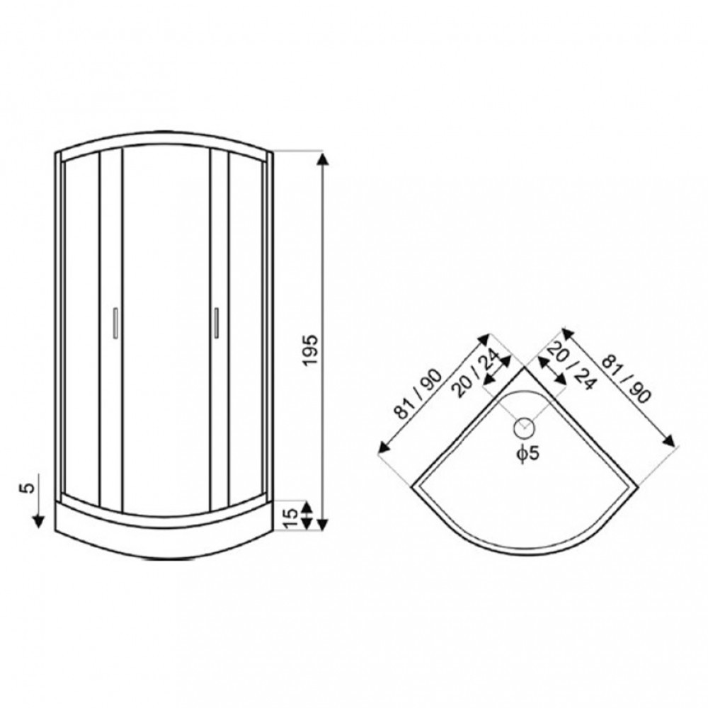 Kerra Cabină de duș curbată Xenia Duo Neagră 90x90 cm cu cădiță de duș Mobalis Homvera