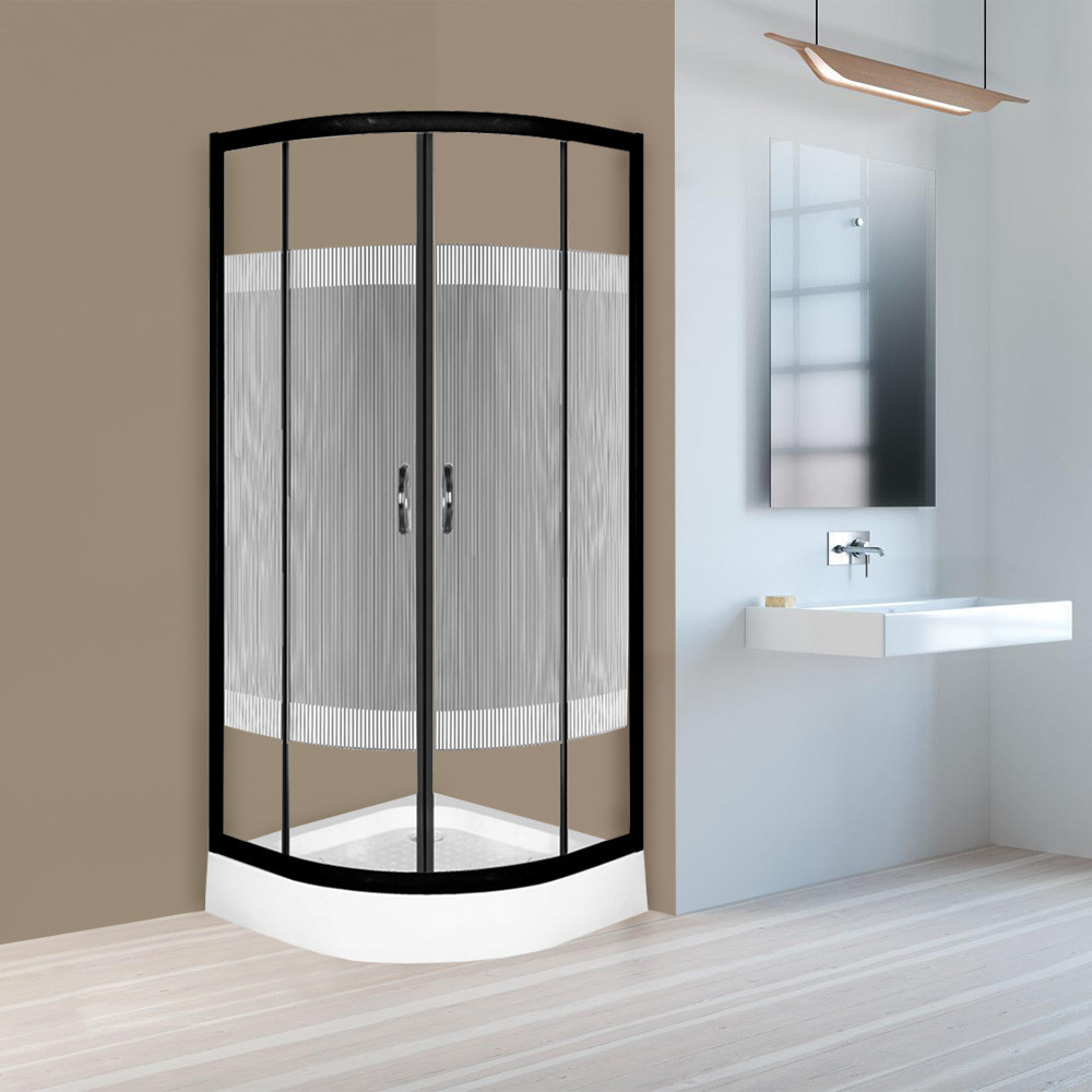 Kerra Cabină de duș curbată Xenia Duo Neagră 90x90 cm cu cădiță de duș Mobalis Homvera