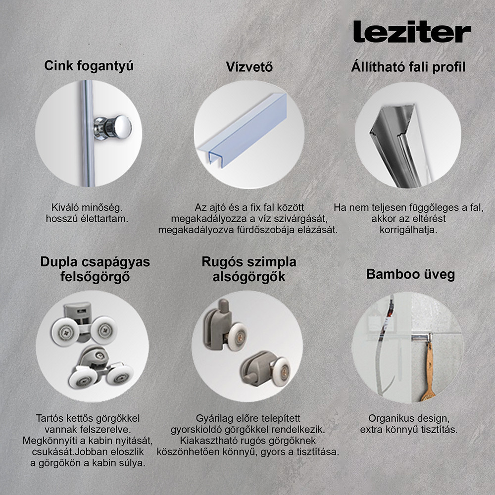 Leziter Cabină de duș curbată Spirit Bamboo 90x90 cm fără cădiță de duș Mobalis Homvera