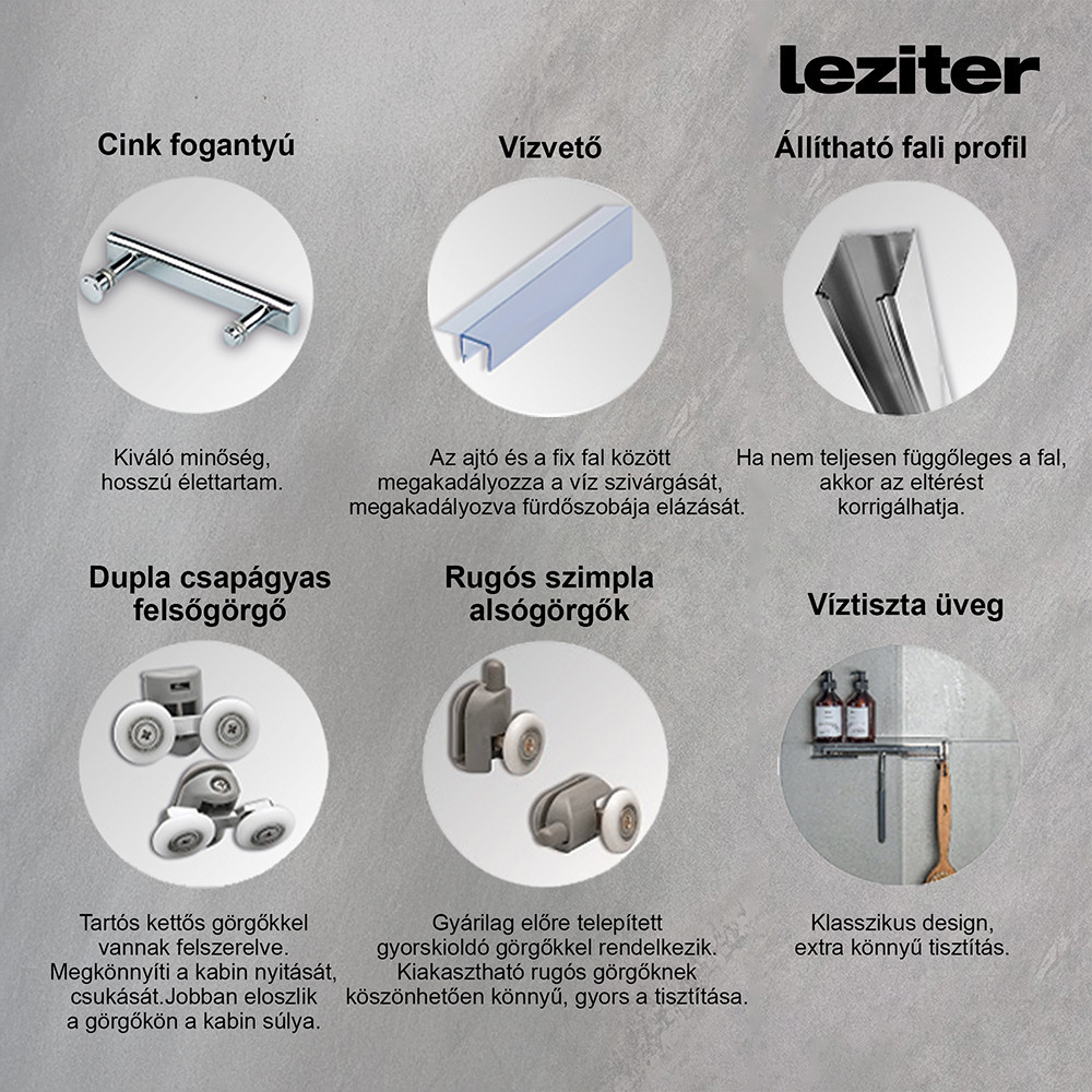 Leziter Cabină de duș curbată Spirit Clear 90x90 cm fără cădiță de duș neagră Mobalis Homvera