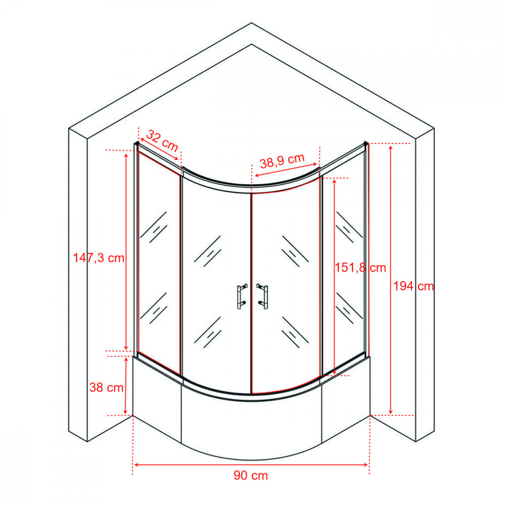 Leziter Cabină de duș curbată Spirit Deep 90x90 cm cu cădiță de duș Mobalis Homvera