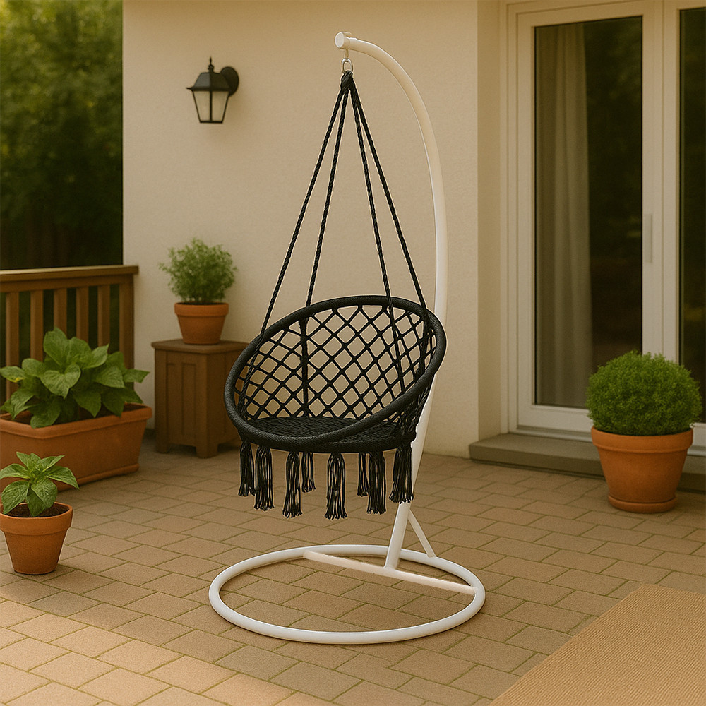 Leziter Scaun suspendat Cardenas cu suport alb-negru Mobalis Homvera