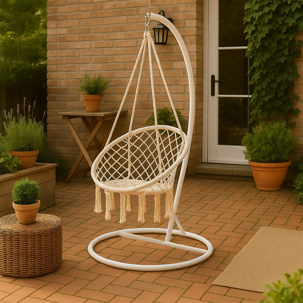 Leziter Scaun suspendat Cardenas cu suport bej-alb Mobalis Homvera