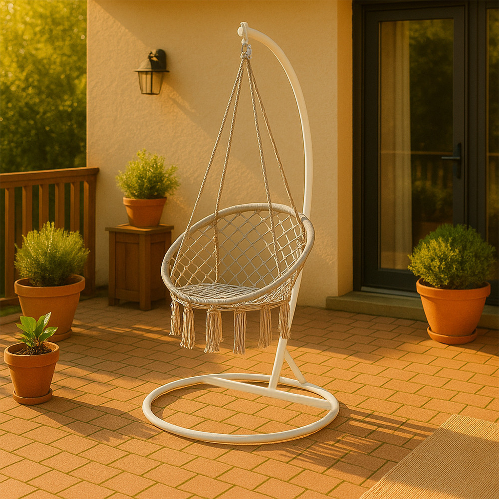 Leziter Scaun suspendat Cardenas cu suport gri-alb Mobalis Homvera