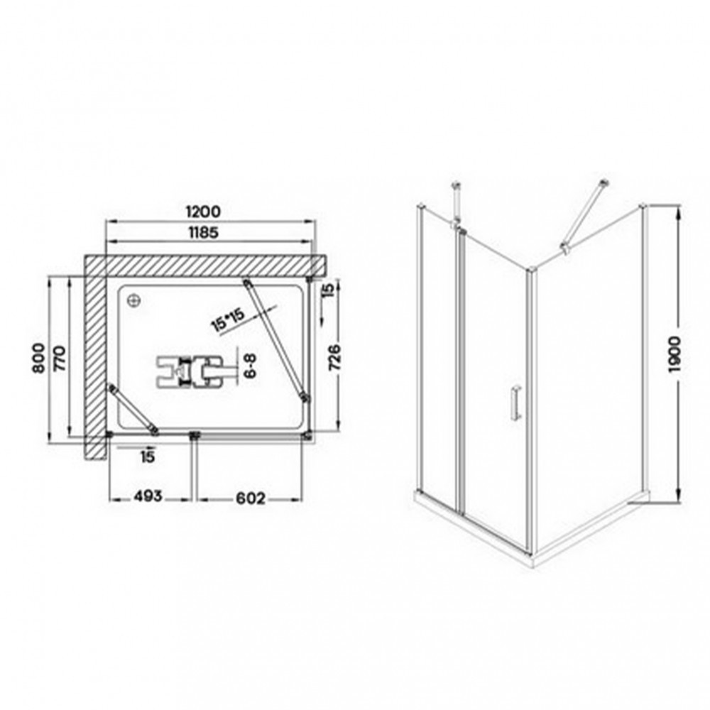 Wellis Cabină de duș asimetrică Triton 80x120 cm fără cădiță de duș cu înveliș Easy Clean Mobalis Homvera