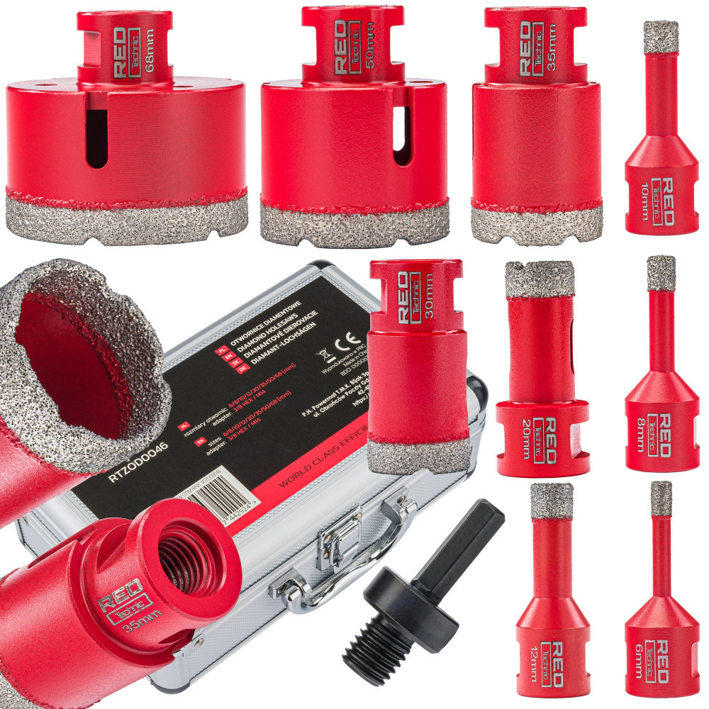 Red Technic Set de burghie cu 9 piese, adaptor pentru ferăstrău diamantat 6-68 mm HEX M14 RTZOD0046 Mobalis Homvera