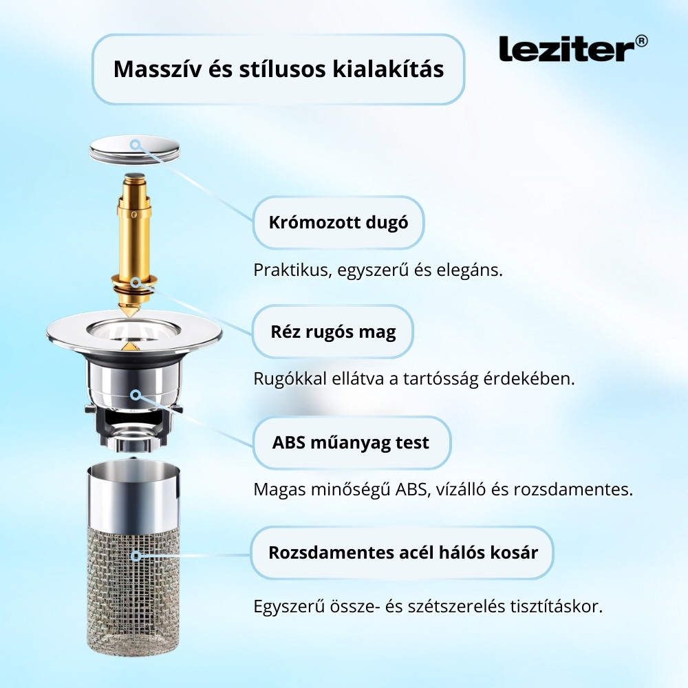Leziter Dop de scurgere cu filtru din oțel inoxidabil 80 mm Mobalis Homvera