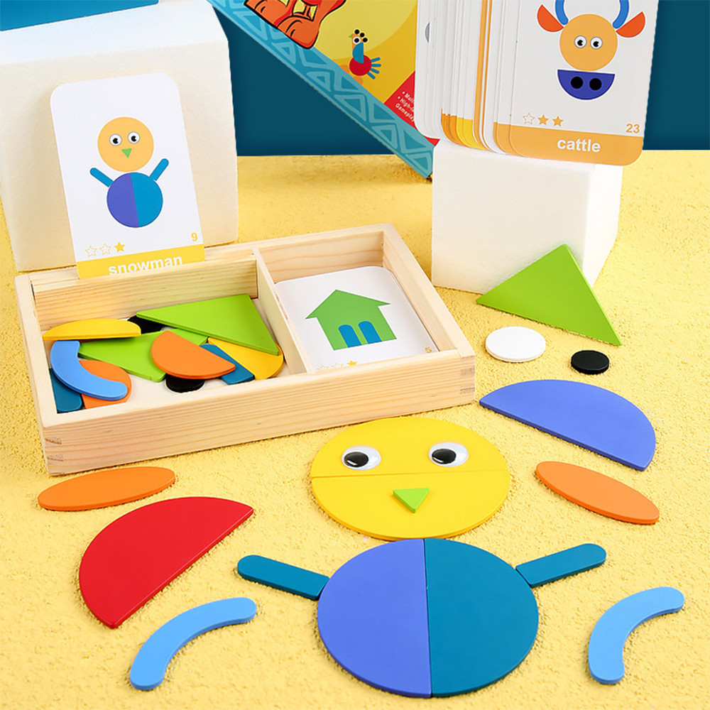 Leziter Joc magnetic tangram din lemn cu cărți englezești, nivel avansat Mobalis Homvera