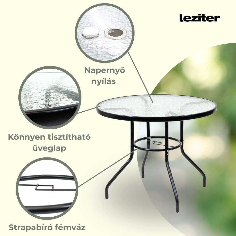 Leziter Masă de grădină Ordino cu cadru metalic și sticlă Mobalis Homvera