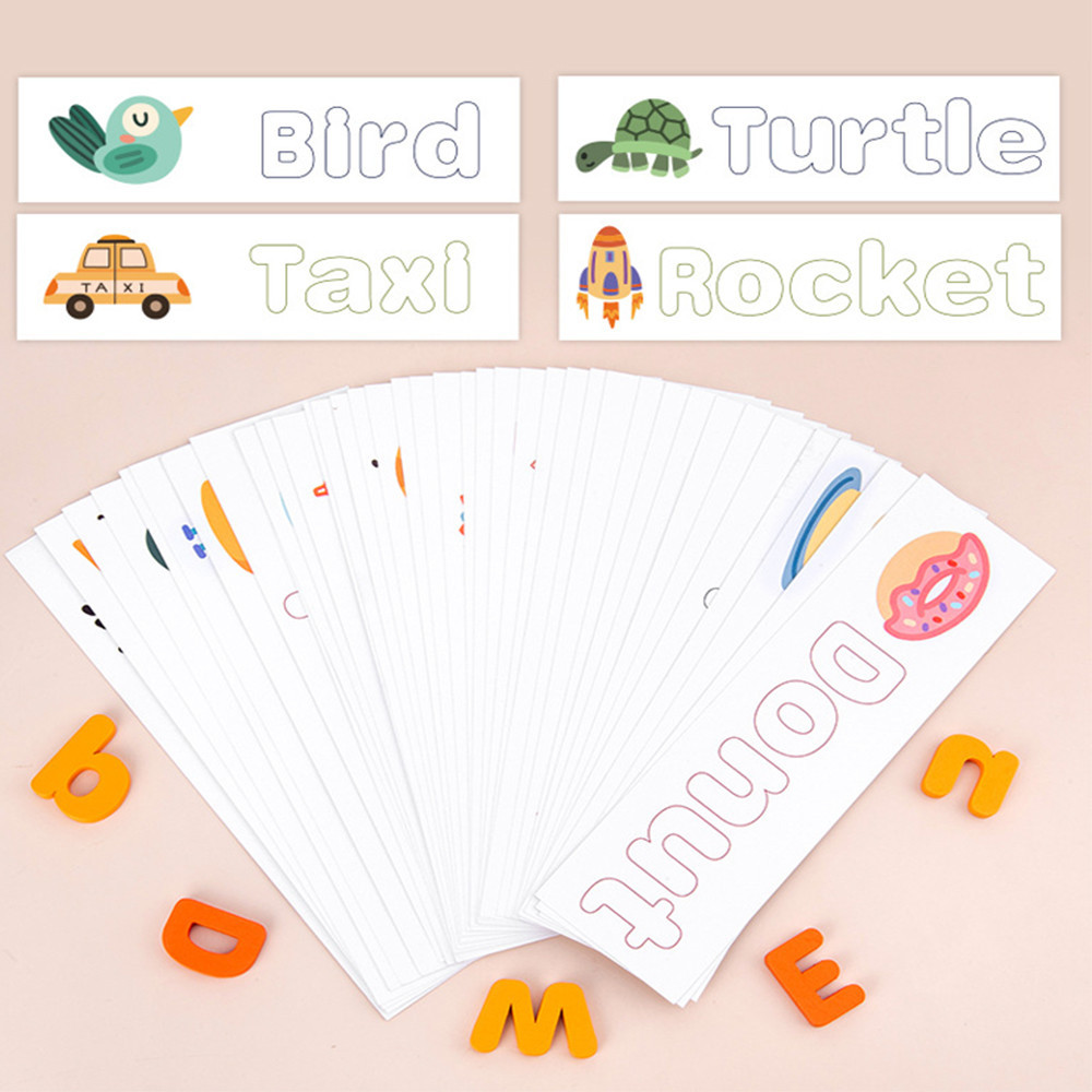 Leziter Puzzle de cuvinte, joc din lemn pentru învățarea cuvintelor cu cărți în limba engleză Mobalis Homvera