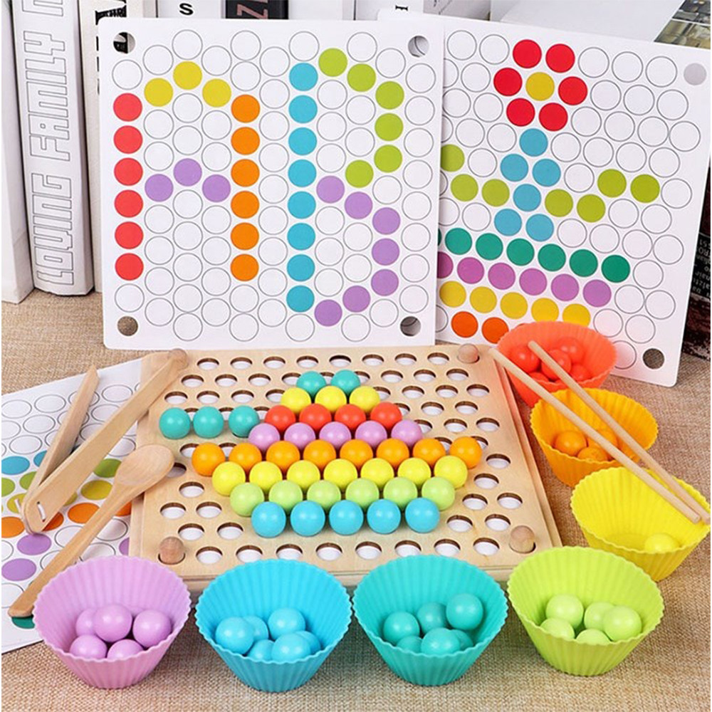 Leziter Puzzle mozaic cu bile, jucărie din lemn Montessori Mobalis Homvera