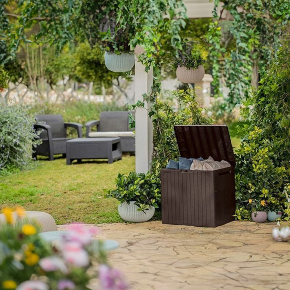 Curver Cutie de depozitare pentru grădină din plastic City, 113L, maro Mobalis Homvera
