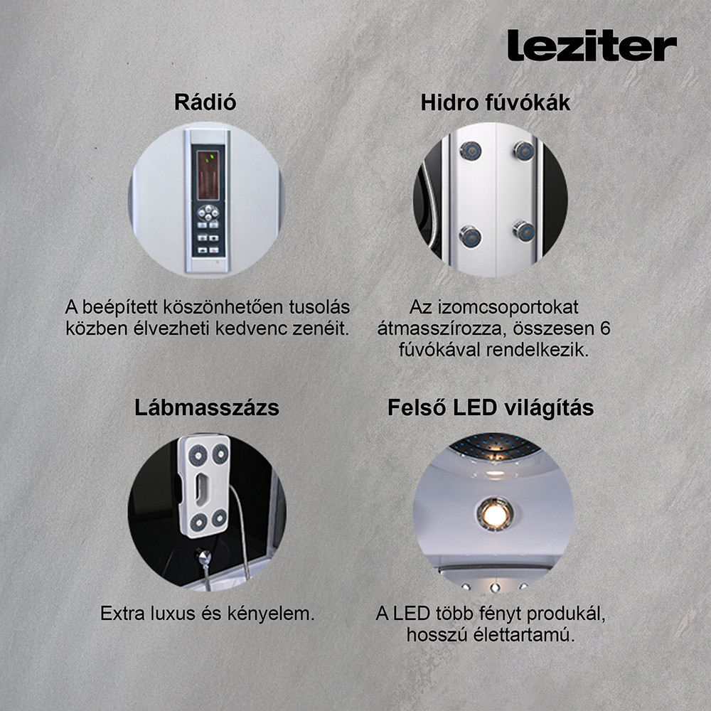 Leziter Cadă cu hidromasaj Emilia 85x170 cm cu electronică Neagră Mobalis Homvera