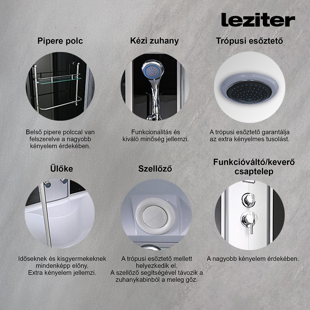 Leziter Cadă cu hidromasaj Emilia 85x170 cm cu electronică Neagră Mobalis Homvera