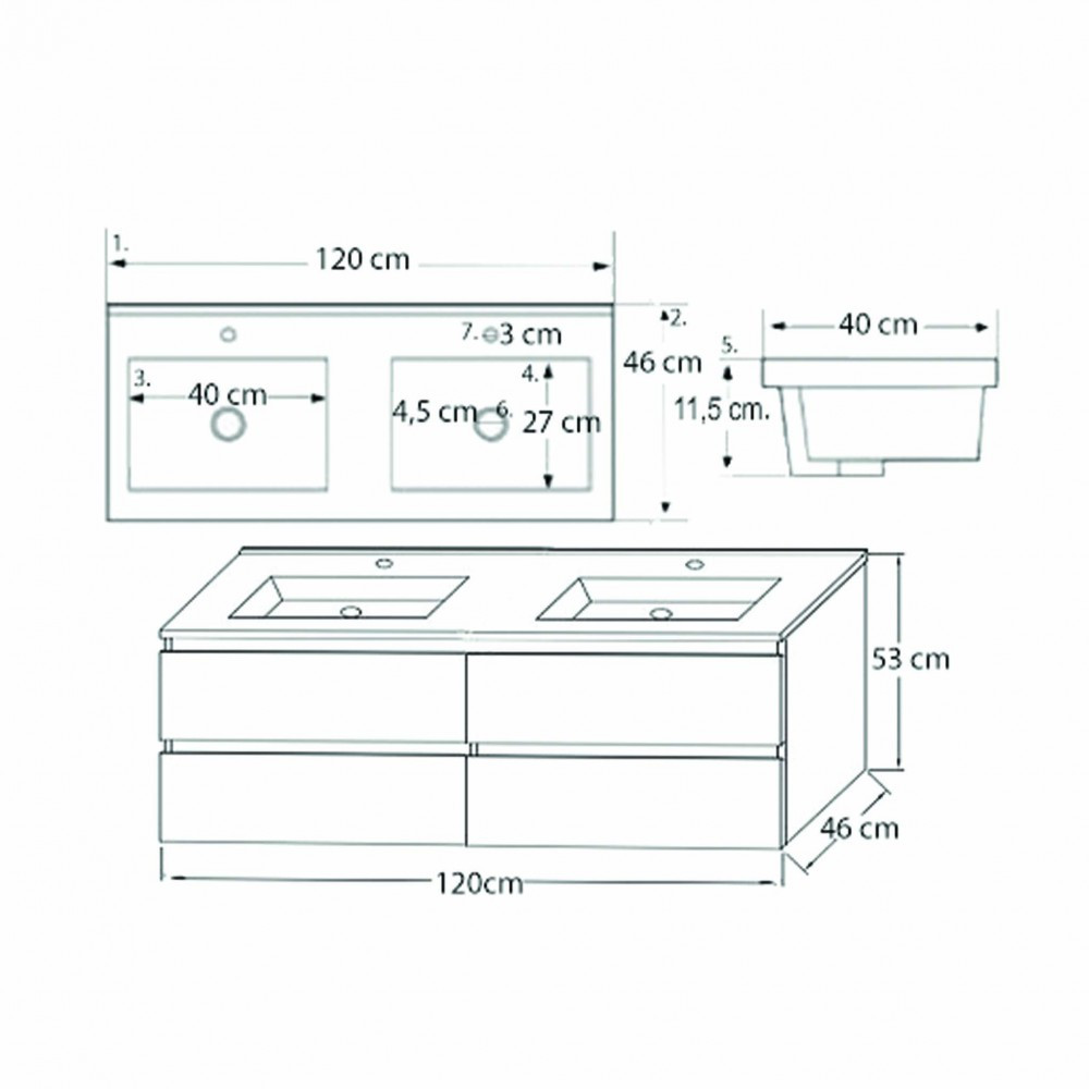 Leziter Dulap de bază Porto 120 cu lavoar Mobalis Homvera