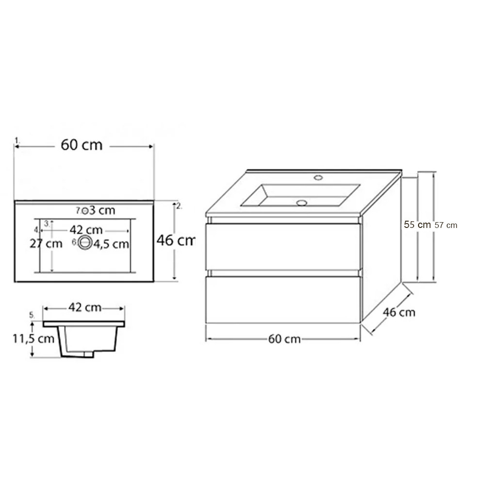 Leziter Dulap de bază Porto 60 cu lavoar Mobalis Homvera