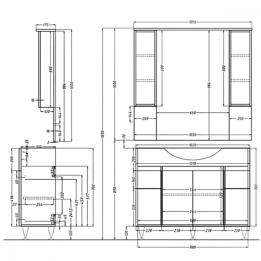 Leziter Dulap inferior Bianca Plus 105 cu lavoar Mobalis Homvera