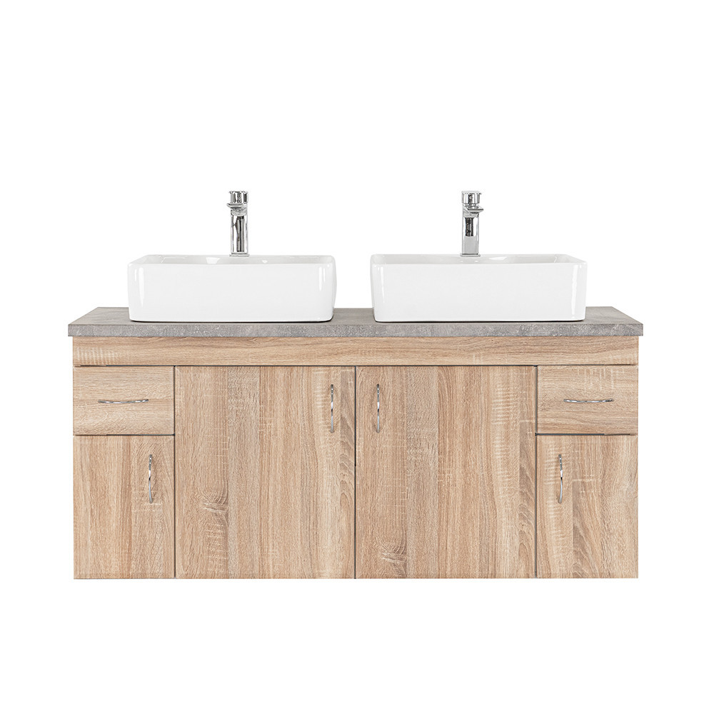 Leziter Dulap inferior Bianco 130 fără chiuvetă cu blat din beton stejar sonoma Mobalis Homvera