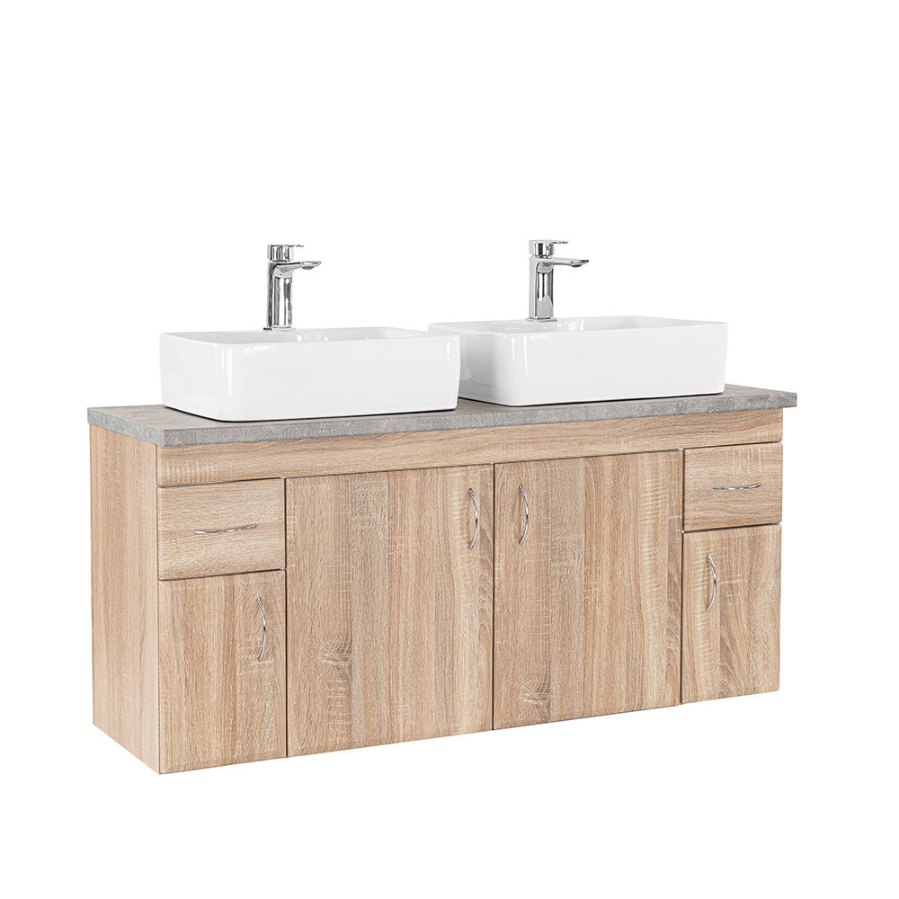 Leziter Dulap inferior Bianco 130 fără chiuvetă cu blat din beton stejar sonoma Mobalis Homvera