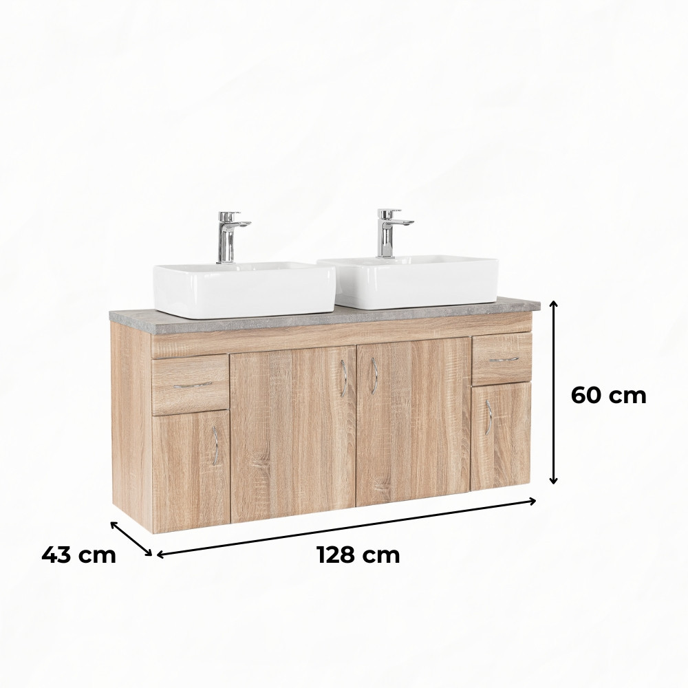 Leziter Dulap inferior Bianco 130 fără chiuvetă cu blat din beton stejar sonoma Mobalis Homvera