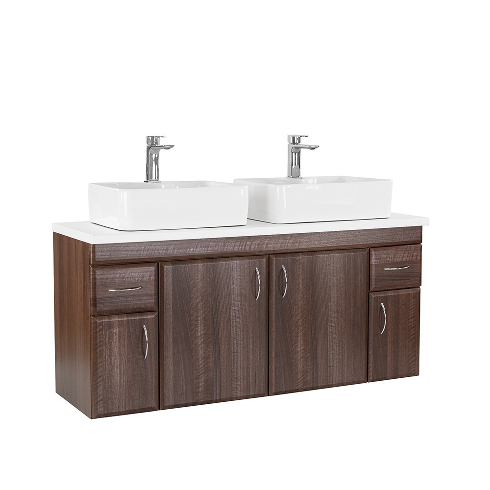 Leziter Dulap inferior Bianco 130 fără chiuvetă din lemn de nuc Aida cu blat alb Mobalis Homvera