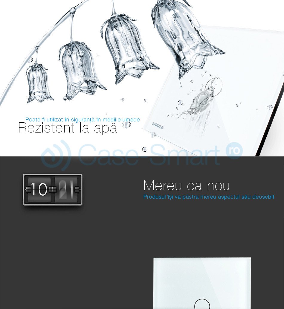 Panou 2 intrerupatoare simple cu touch si 2 prize LIVOLO din sticla SmartElectro IntelligentHouse