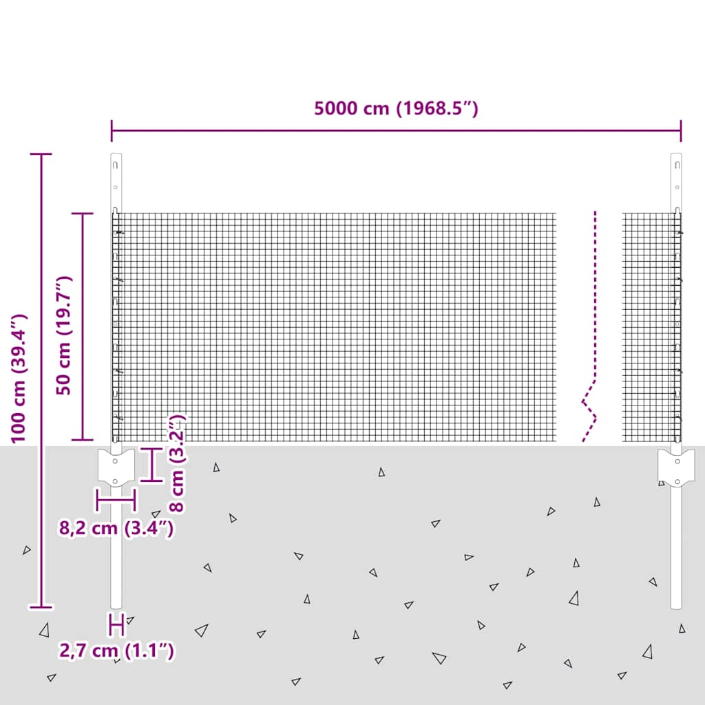 Îngrădire cu stâlpi Argintiu 0.5 x 50 m Oțel GartenMobel Dekor