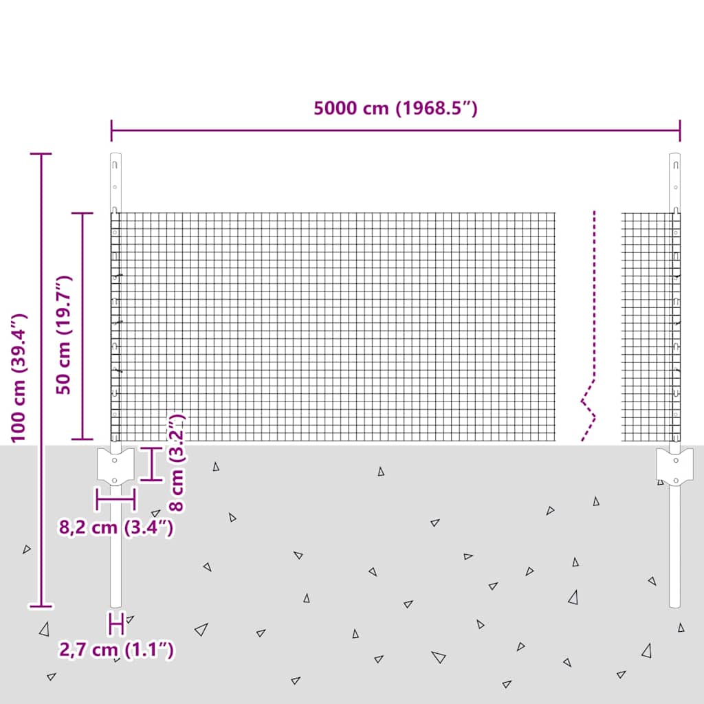 Îngrădire cu stâlpi Argintiu 0.5 x 50 m Oțel GartenMobel Dekor