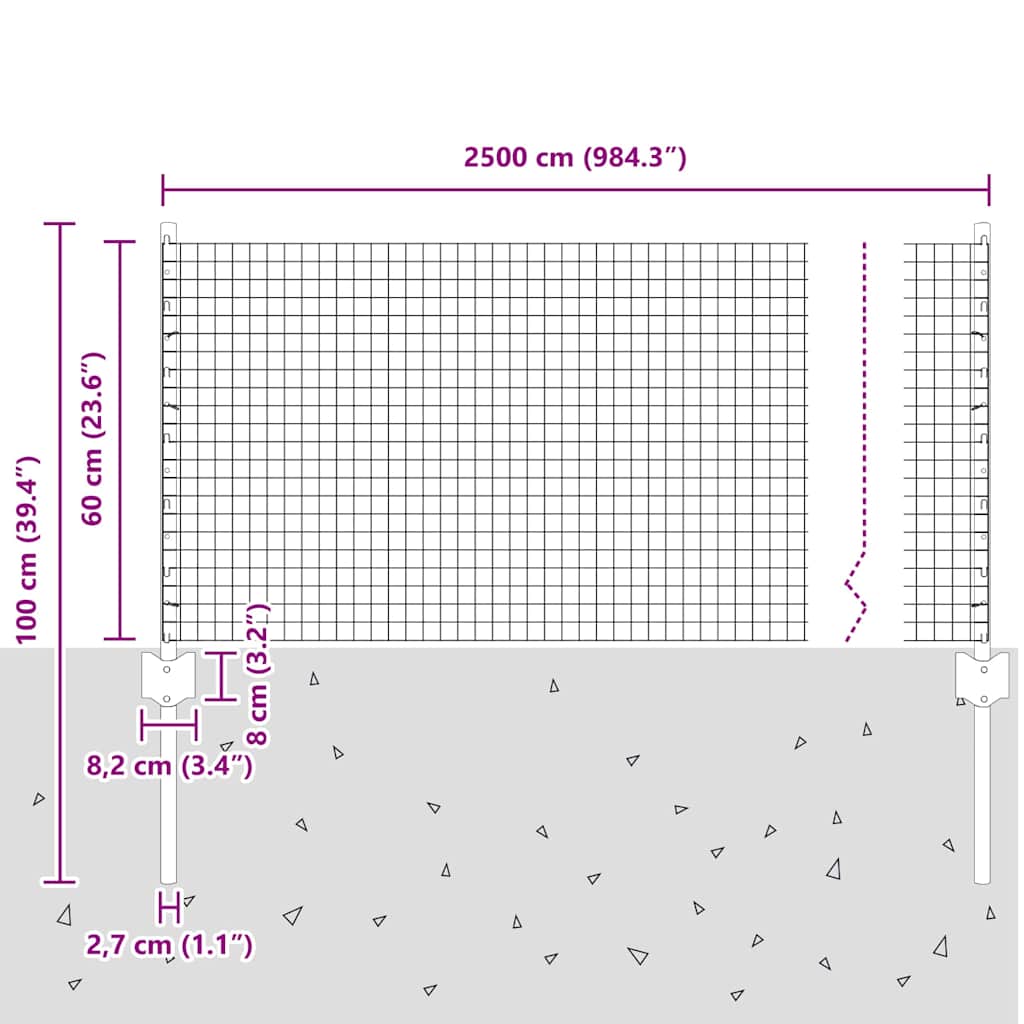 Îngrădire cu stâlpi Argintiu 0.6 x 25 m Oțel GartenMobel Dekor