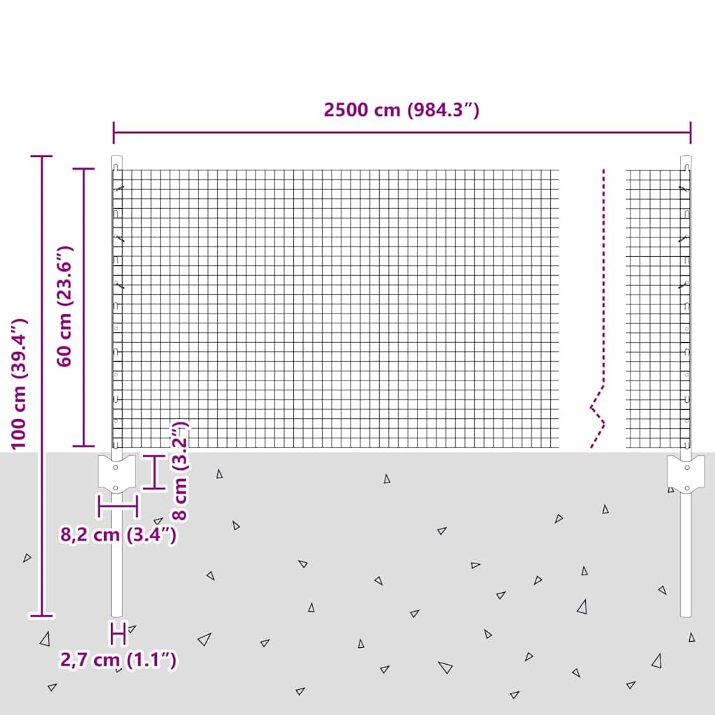 Îngrădire cu stâlpi Argintiu 0.6 x 25 m Oțel GartenMobel Dekor