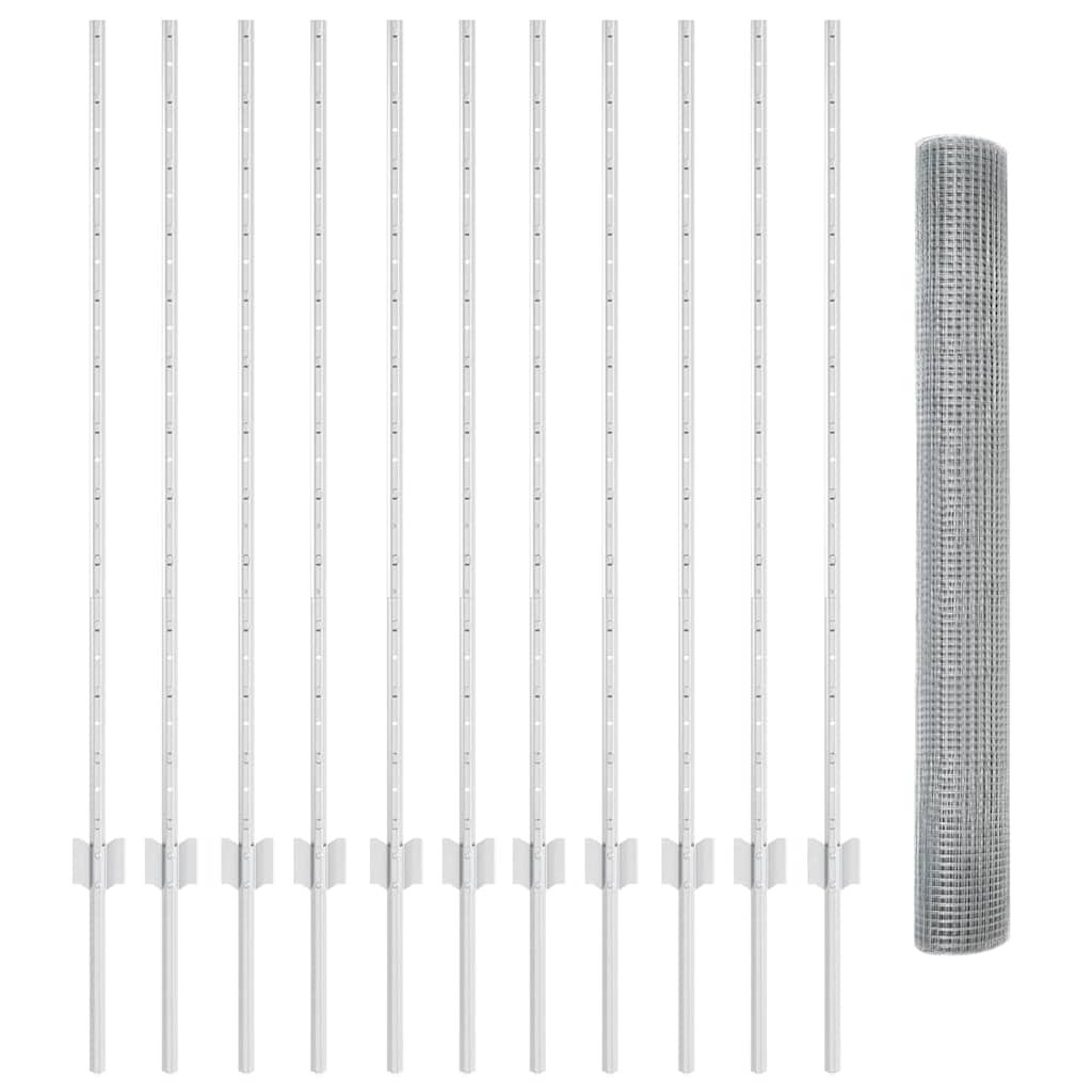 Îngrădire cu stâlpi Argintiu 1.2 x 25 m Oțel GartenMobel Dekor