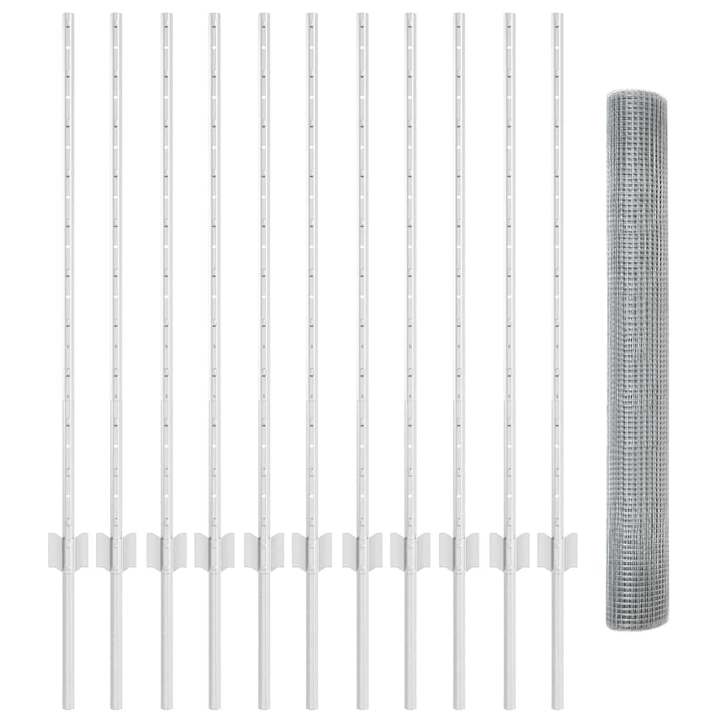 Îngrădire cu stâlpi Argintiu 1 x 25 m Oțel GartenMobel Dekor