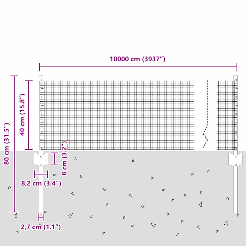 Îngrădire cu stâlpi Argintiu 0.4 x 100 m Oțel GartenMobel Dekor