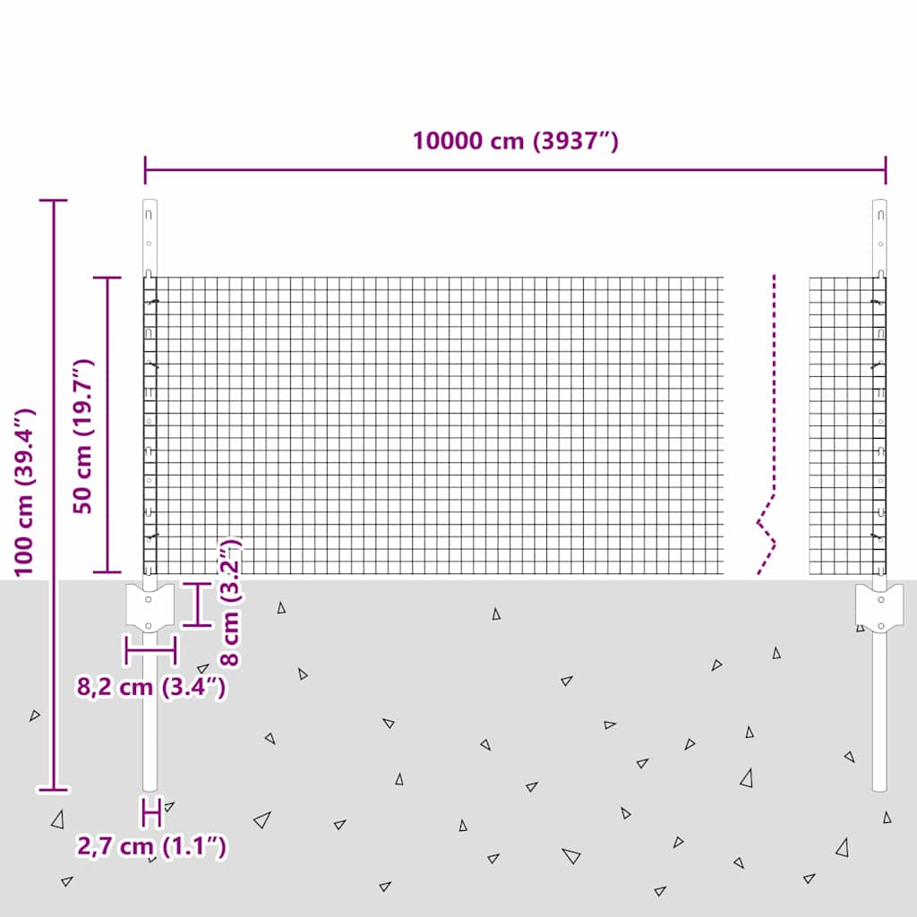 Îngrădire cu stâlpi Argintiu 0.5 x 100 m Oțel GartenMobel Dekor