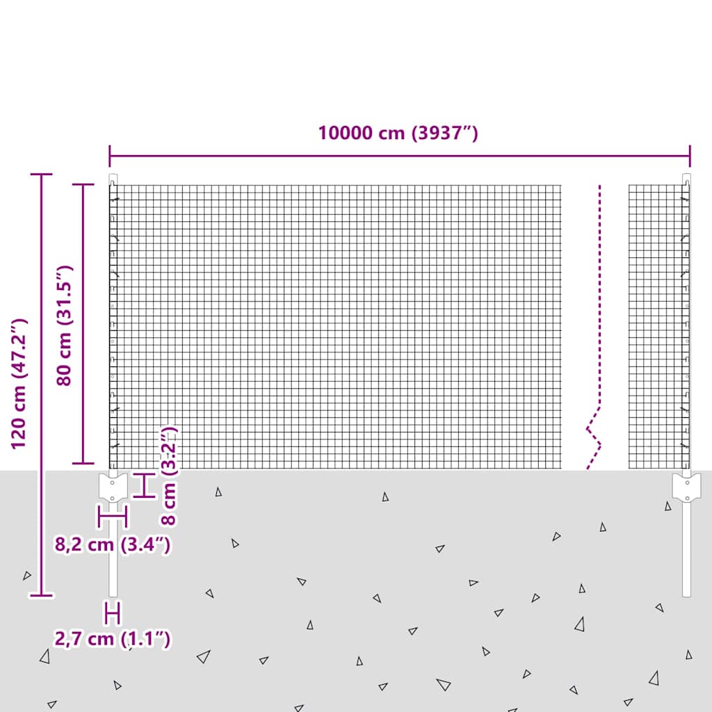 Îngrădire cu stâlpi Argintiu 0.8 x 100 m Oțel GartenMobel Dekor