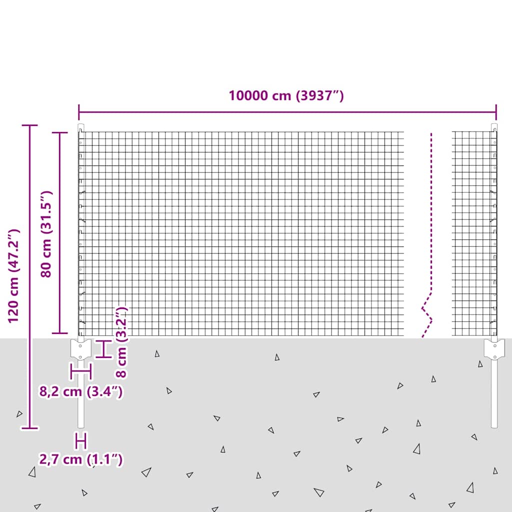 Îngrădire cu stâlpi Argintiu 0.8 x 100 m Oțel GartenMobel Dekor
