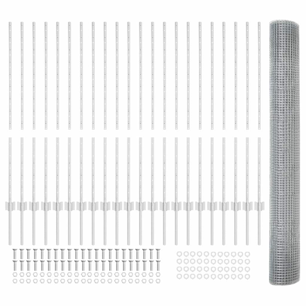 Îngrădire cu stâlpi Argintiu 1.2 x 50 m Oțel GartenMobel Dekor