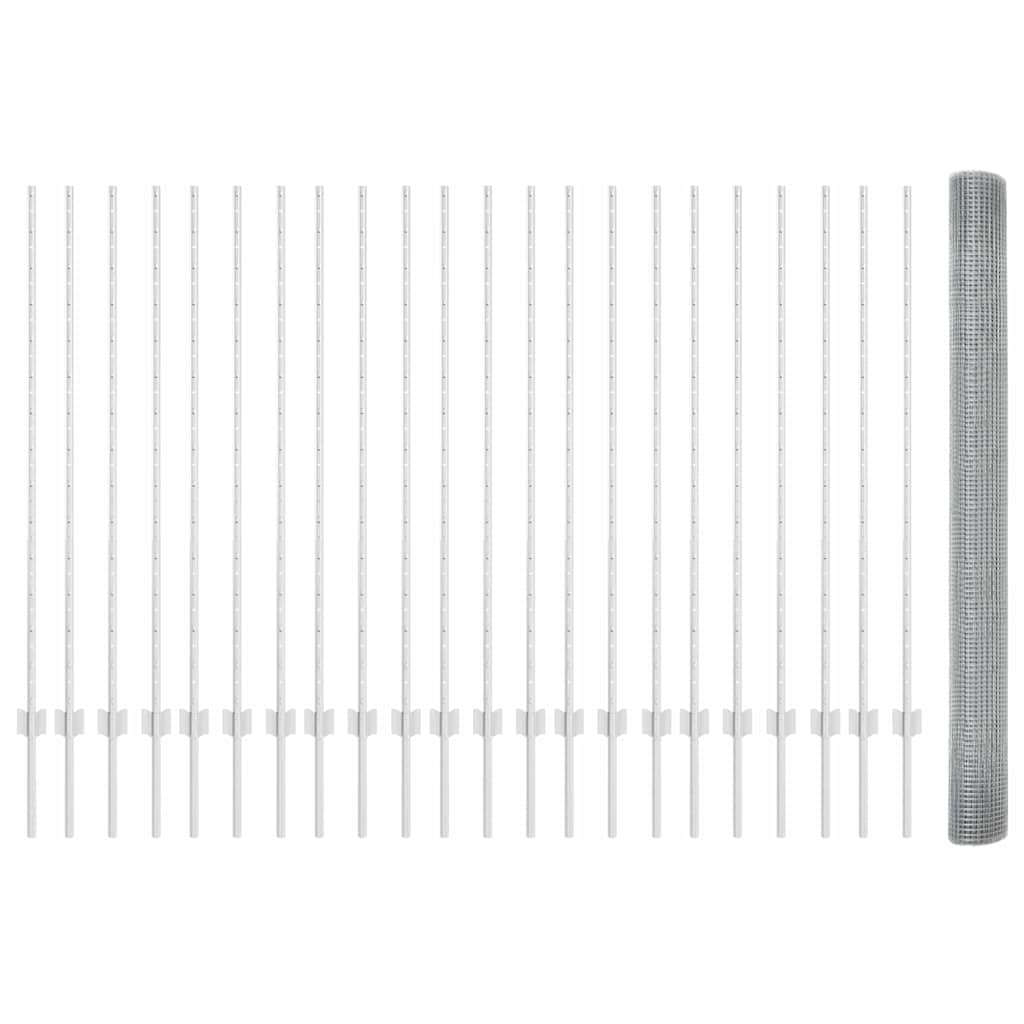 Îngrădire cu stâlpi Argintiu 1.4 x 50 m Oțel GartenMobel Dekor