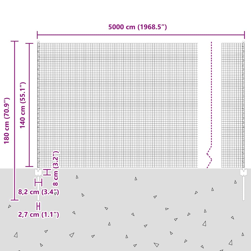 Îngrădire cu stâlpi Argintiu 1.4 x 50 m Oțel GartenMobel Dekor
