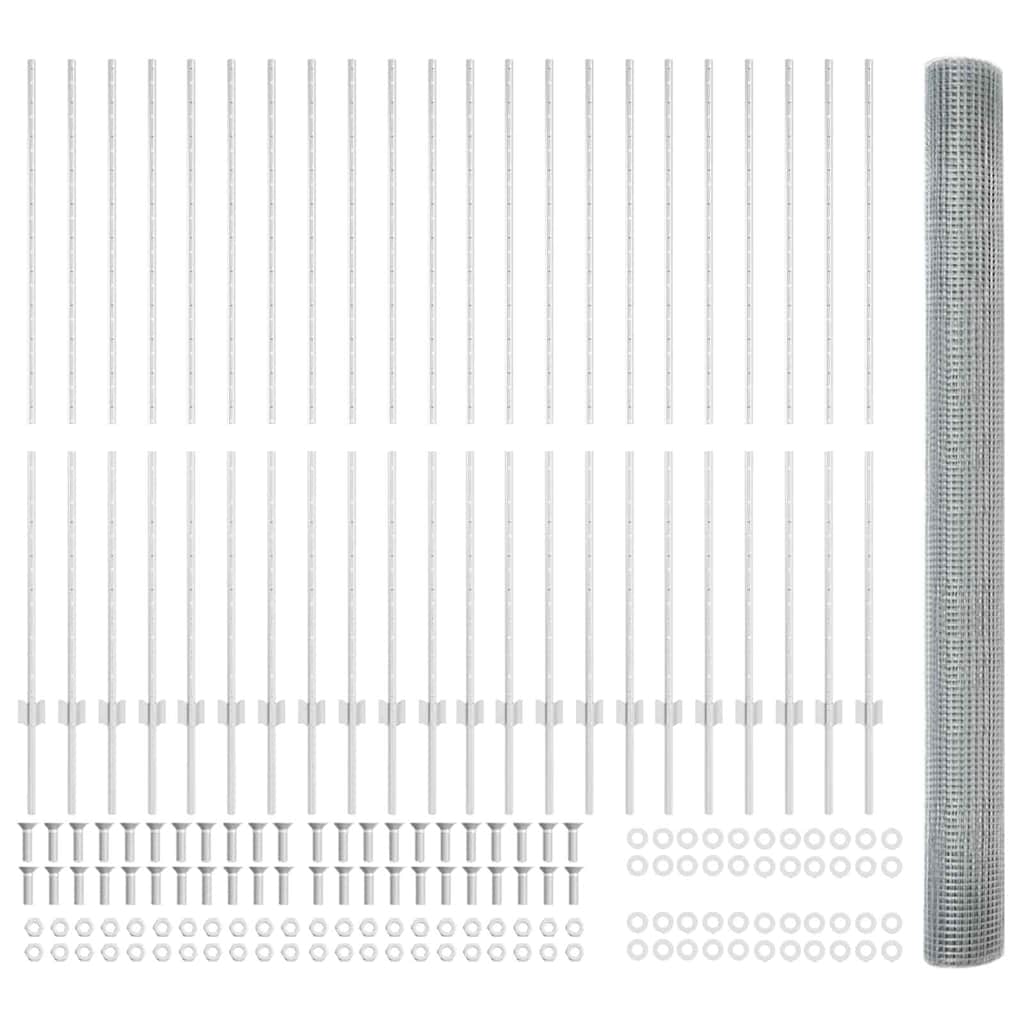 Îngrădire cu stâlpi Argintiu 1.5 x 50 m Oțel GartenMobel Dekor