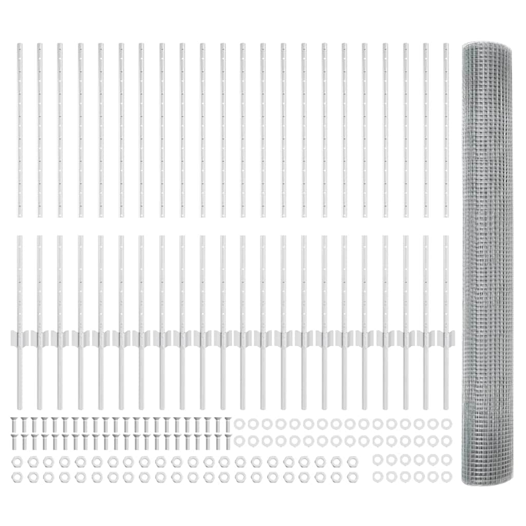 Îngrădire cu stâlpi Argintiu 1 x 50 m Oțel GartenMobel Dekor