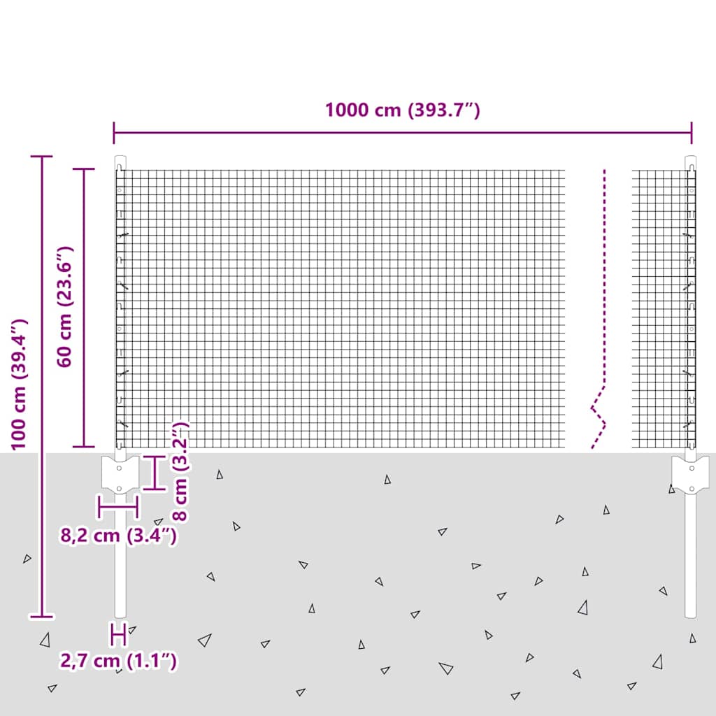 Îngrădire cu stâlpi Verde 0.6 x 10 m Oțel GartenMobel Dekor